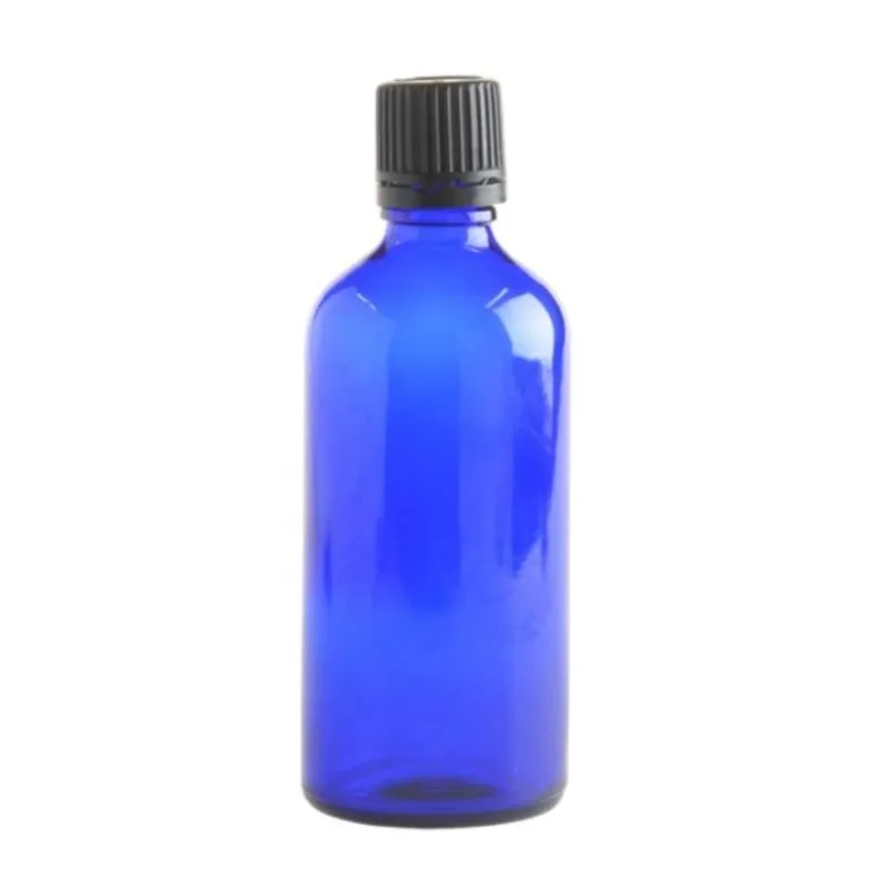 100ml Blue Glass Bottle with Fast Flow Dropper Cap - Black