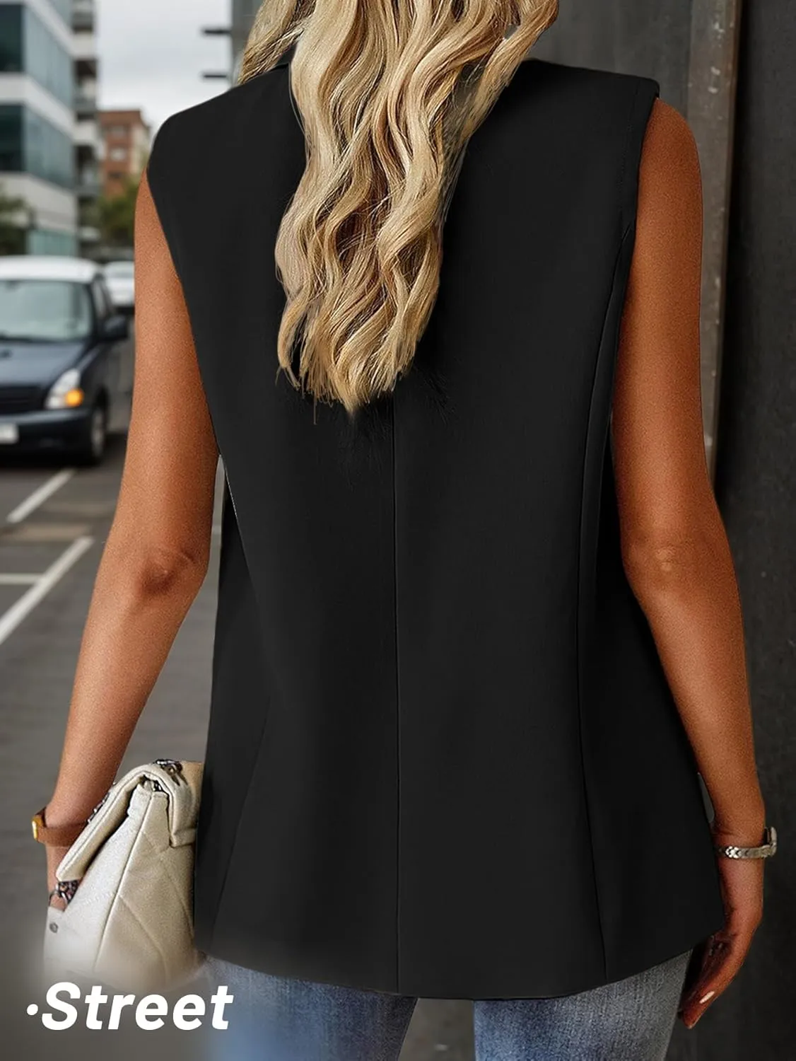 2025 Womens Summer Sleeveless Blazer Vest Lightweight Fully-Lined Two Button Casual Fashion Work Jacket Pockets