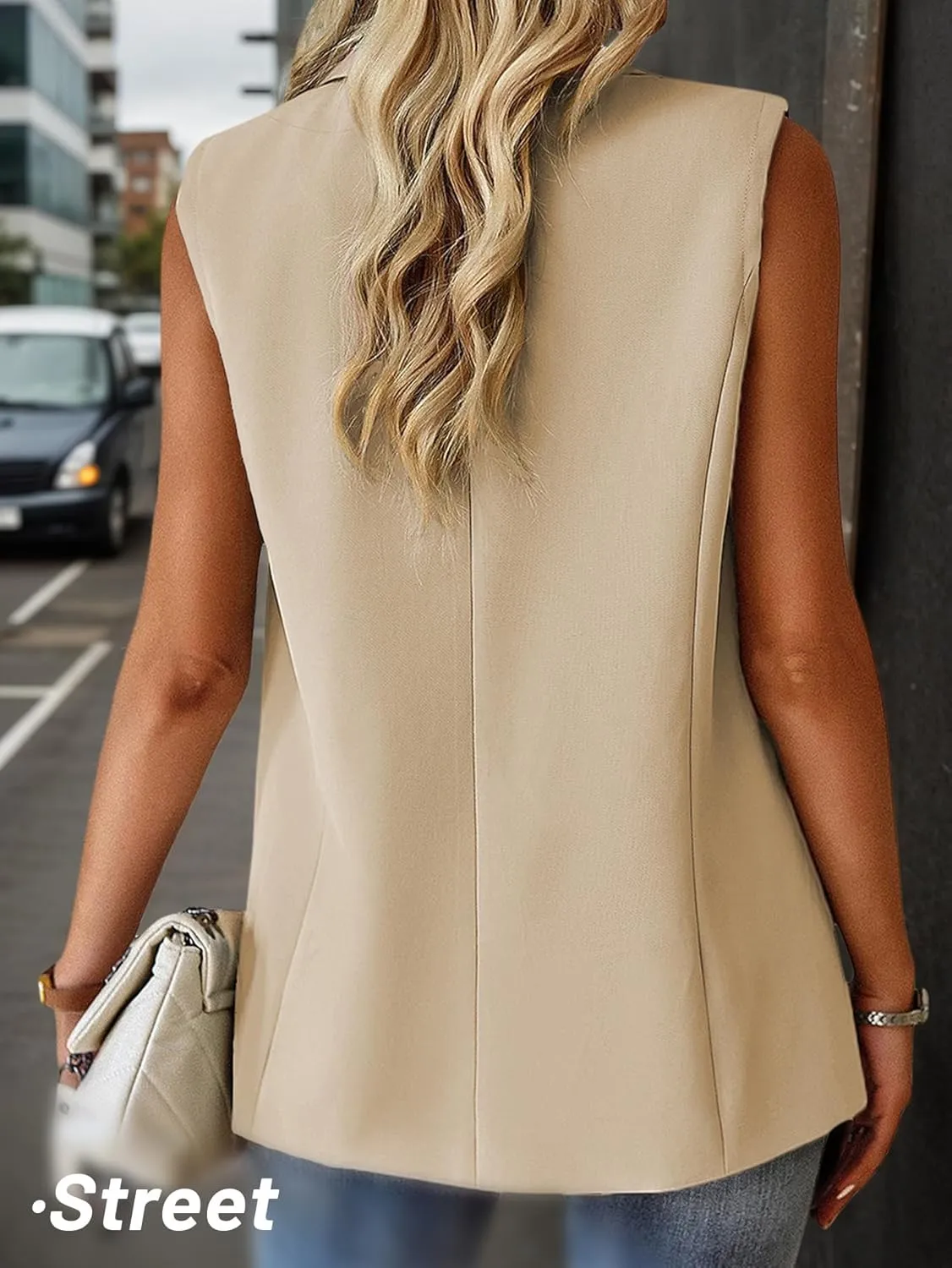 2025 Womens Summer Sleeveless Blazer Vest Lightweight Fully-Lined Two Button Casual Fashion Work Jacket Pockets