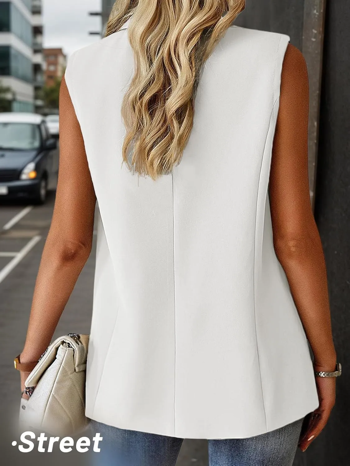 2025 Womens Summer Sleeveless Blazer Vest Lightweight Fully-Lined Two Button Casual Fashion Work Jacket Pockets