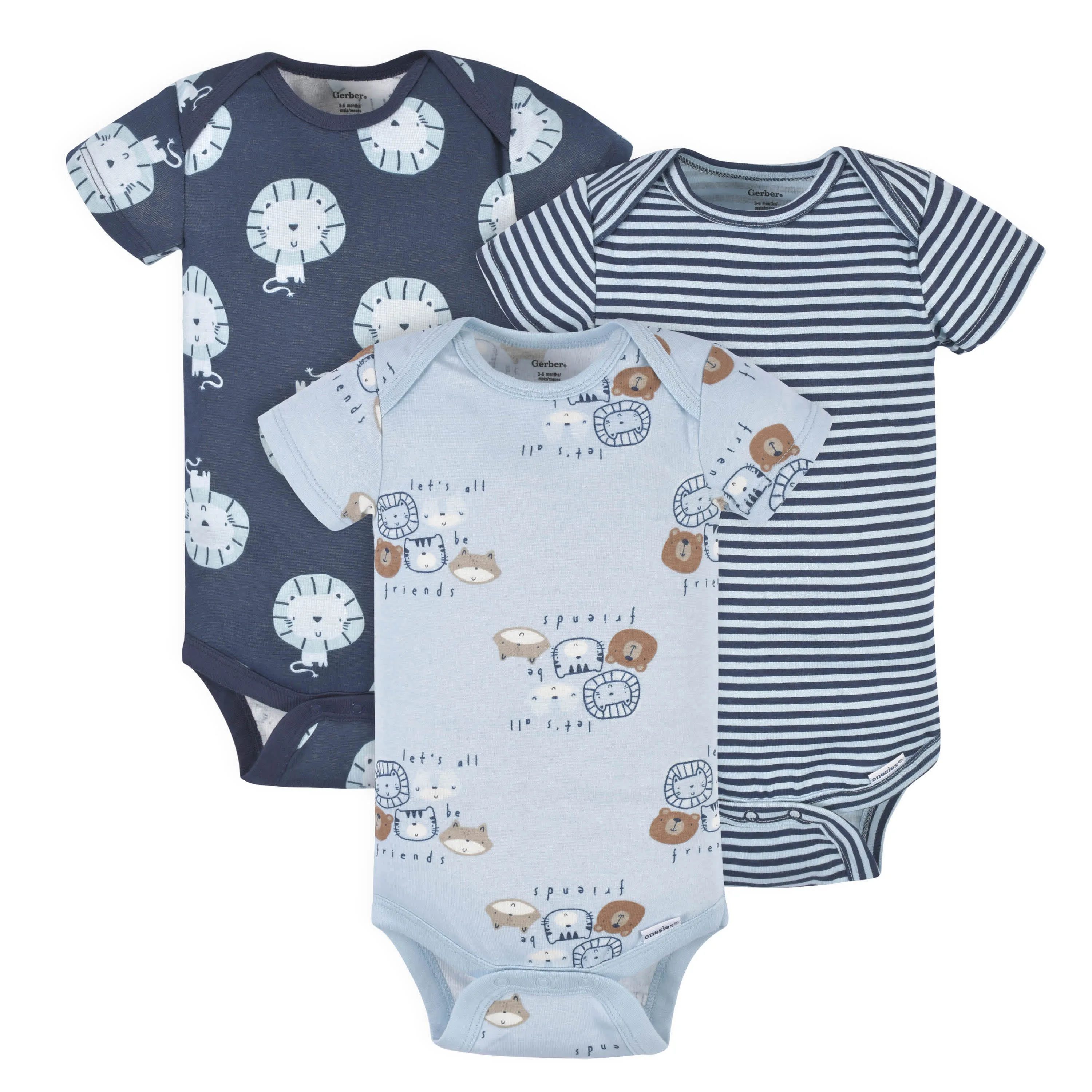 3-Pack Baby Boys Comfy Stretch Lion Short Sleeve Onesies® Bodysuits