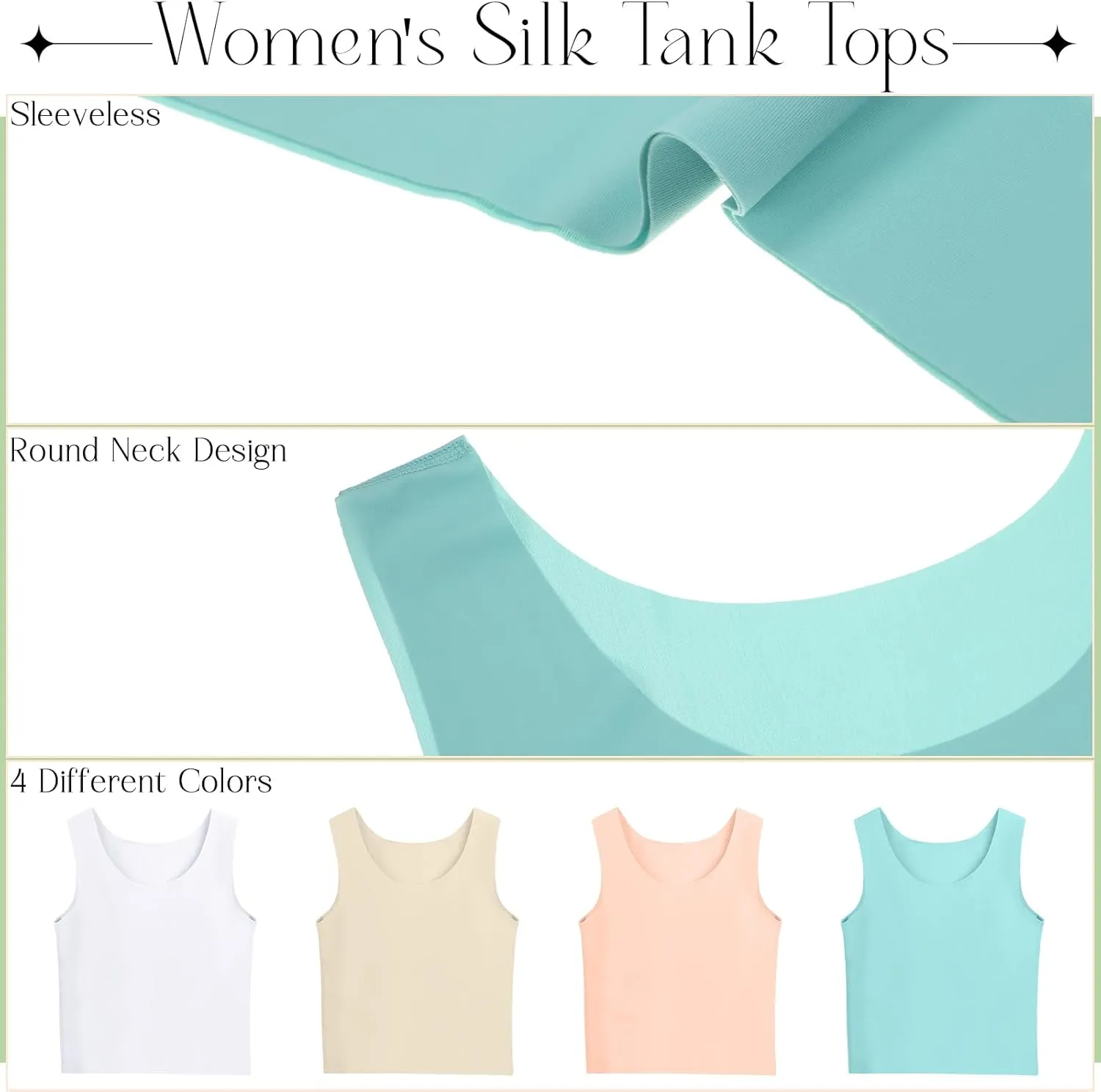 4 Pcs Women's Silky Tank Tops Sleeveless Elastic Cooling Basic Camisoles Ice Silk Casual Cami Tops