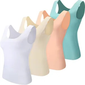 4 Pcs Women's Silky Tank Tops Sleeveless Elastic Cooling Basic Camisoles Ice Silk Casual Cami Tops