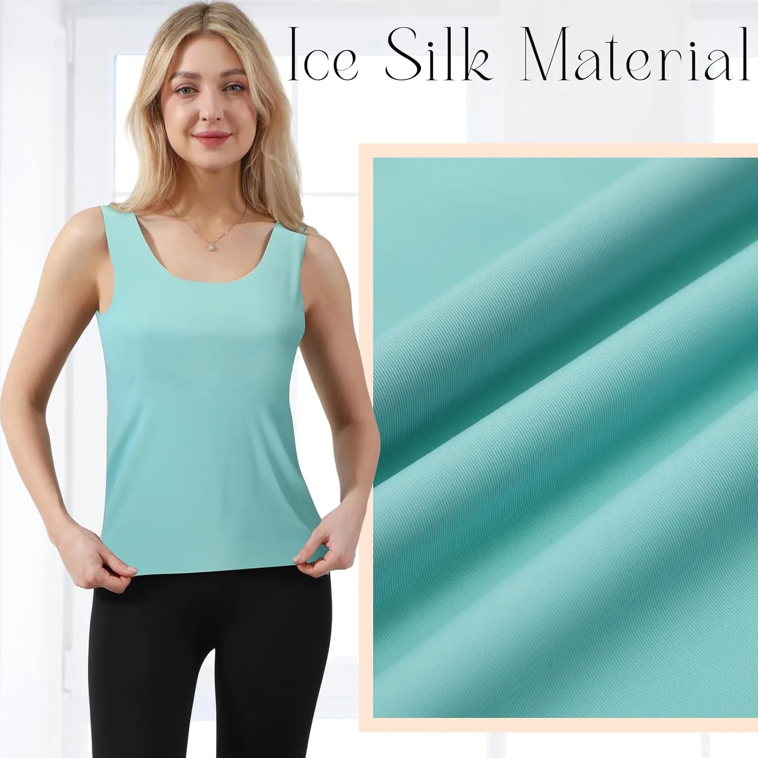 4 Pcs Women's Silky Tank Tops Sleeveless Elastic Cooling Basic Camisoles Ice Silk Casual Cami Tops