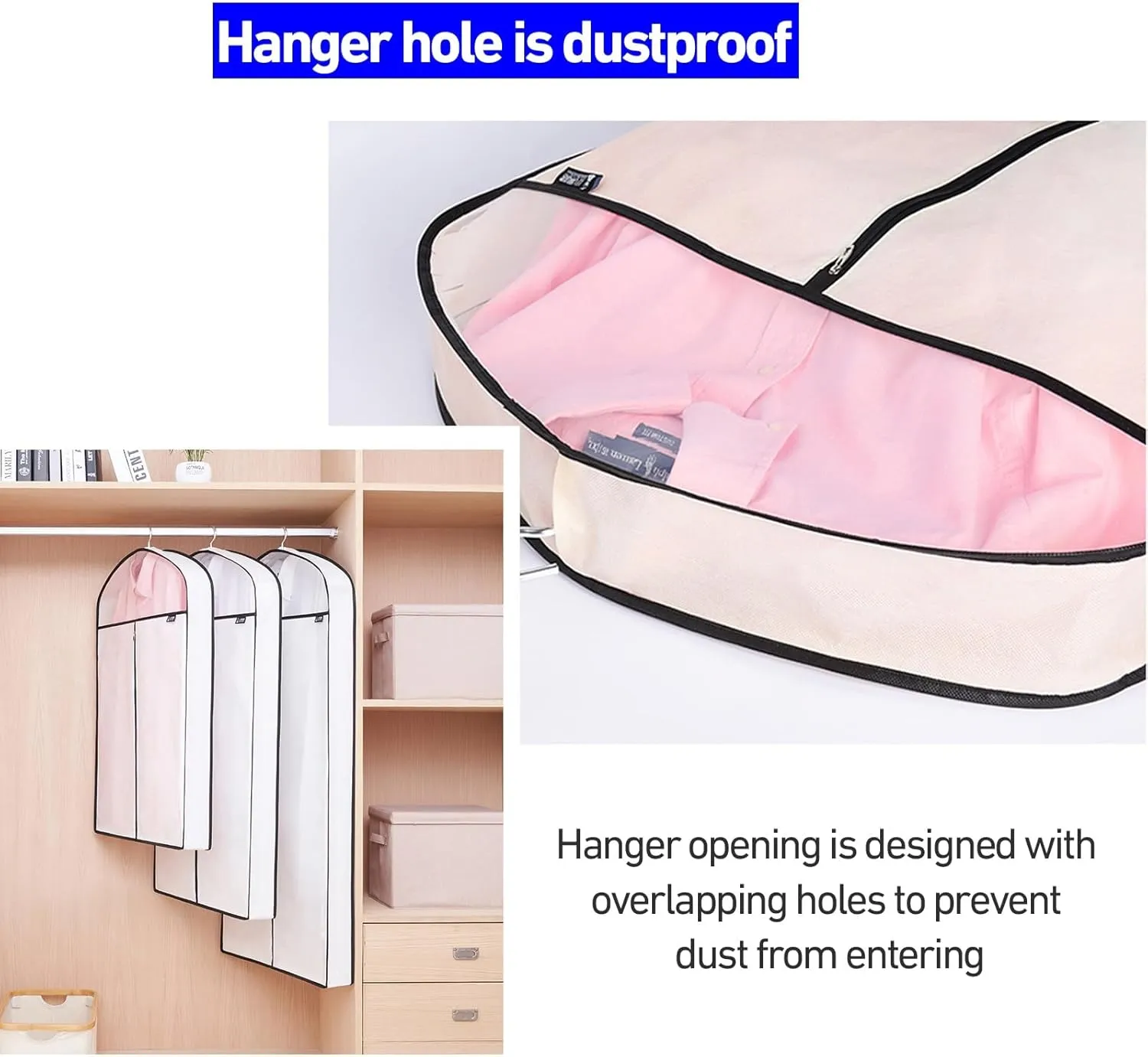 5 Pcs Clothing Storage Bags, Non-woven Suit Bag, Garment Bags for Hanging Clothes Storage for Storage for Clothes in Closet(Blue,60x10x90cm)