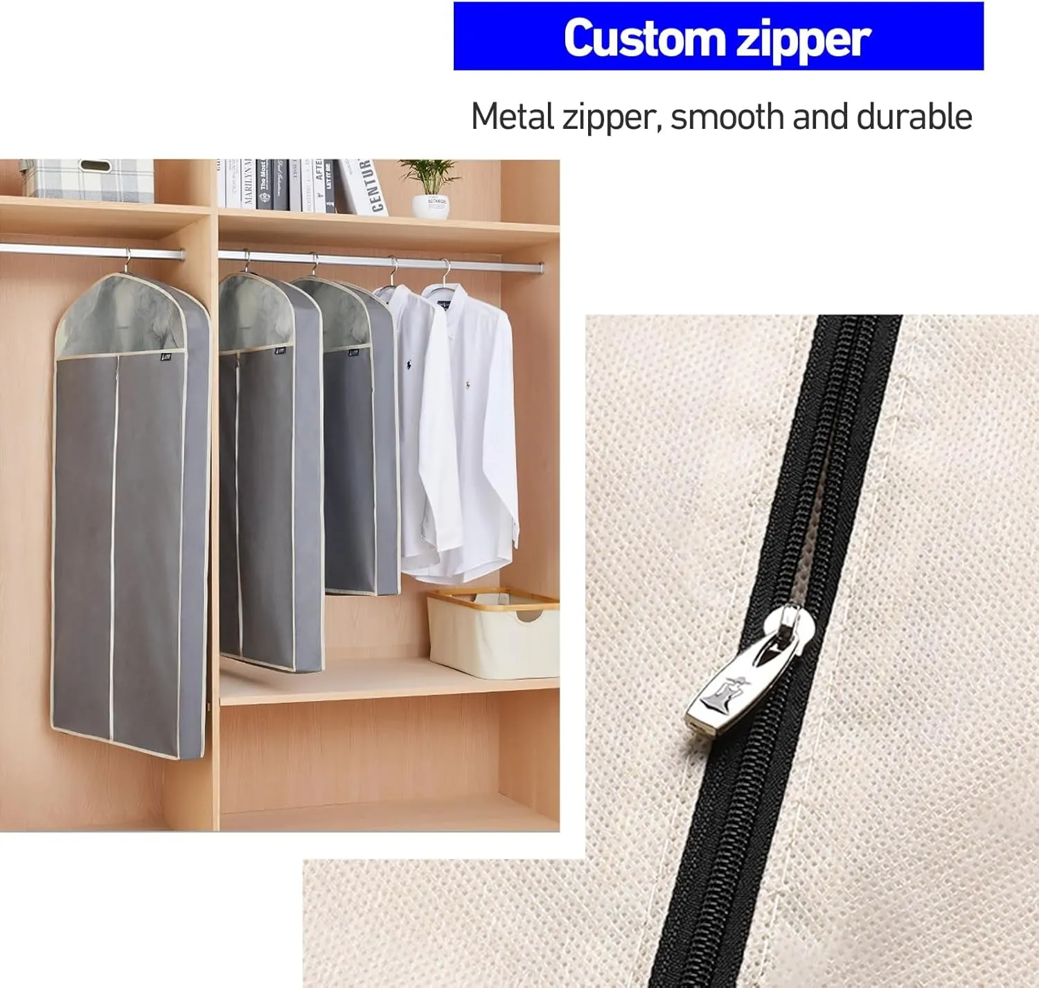 5 Pcs Clothing Storage Bags, Non-woven Suit Bag, Garment Bags for Hanging Clothes Storage for Storage for Clothes in Closet(Blue,60x10x90cm)