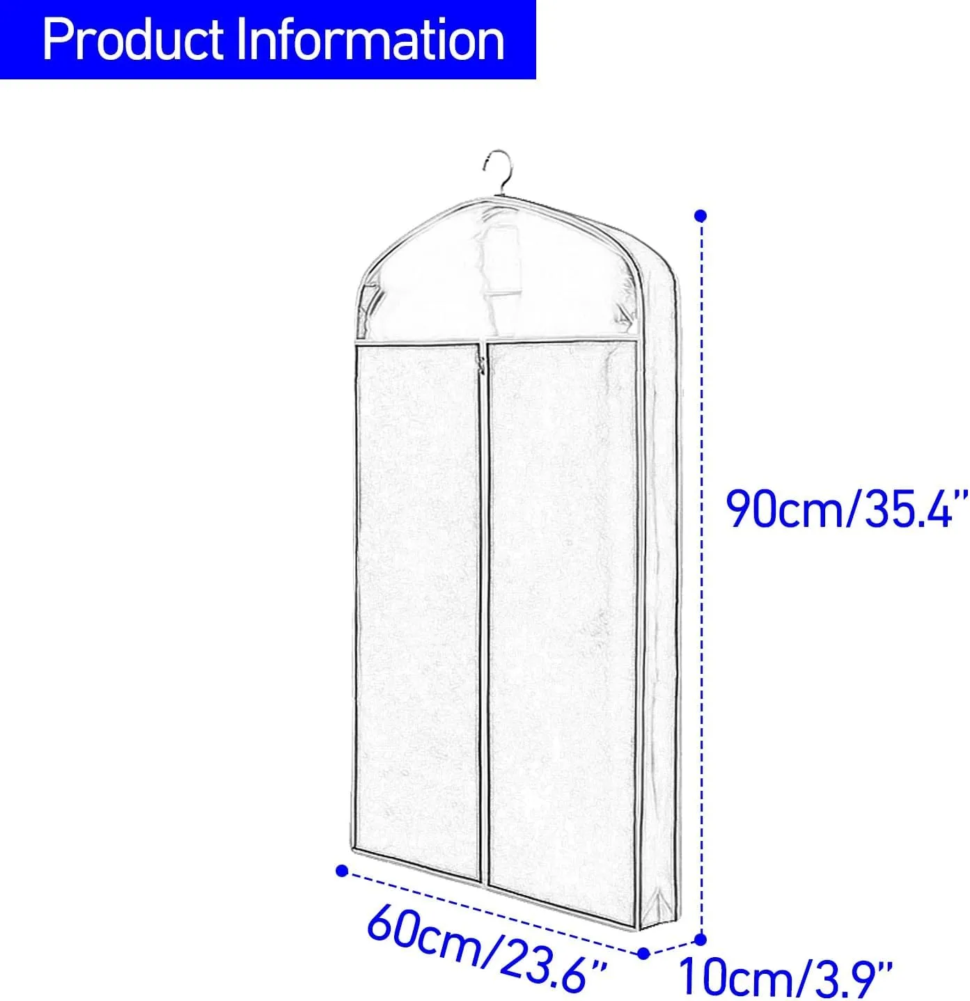 5 Pcs Clothing Storage Bags, Non-woven Suit Bag, Garment Bags for Hanging Clothes Storage for Storage for Clothes in Closet(Blue,60x10x90cm)