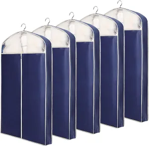 5 Pcs Clothing Storage Bags, Non-woven Suit Bag, Garment Bags for Hanging Clothes Storage for Storage for Clothes in Closet(Blue,60x10x90cm)