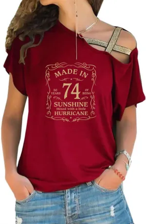 50th Happy Birthday Sunshine Print Gifts Cross Shoulder Straps Women's T-Shirt Tops