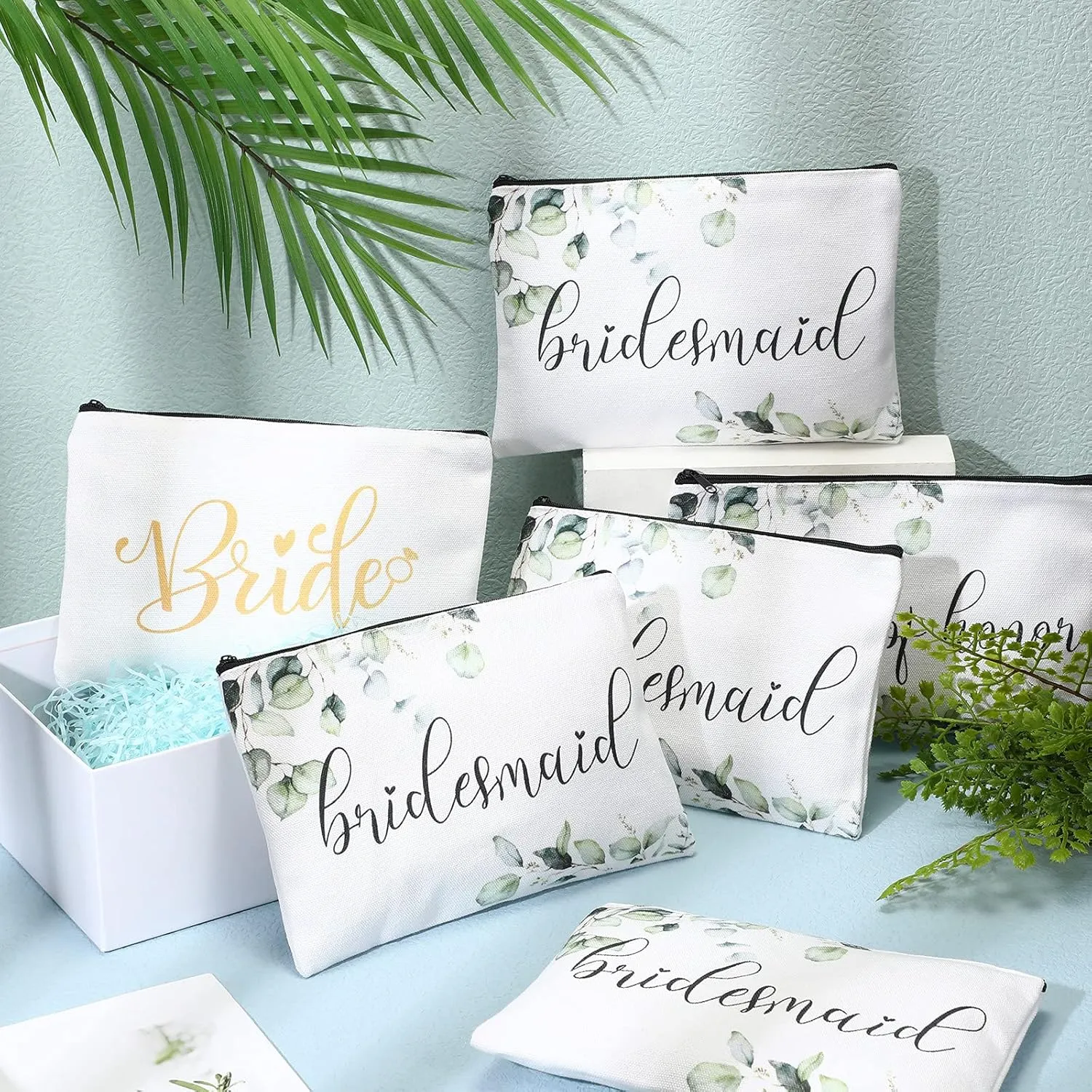8 Pcs Bridesmaid Makeup Bag Matron of Honor Gifts Bridal Bag for Bridal Wedding Party Gift(Fresh Pattern)