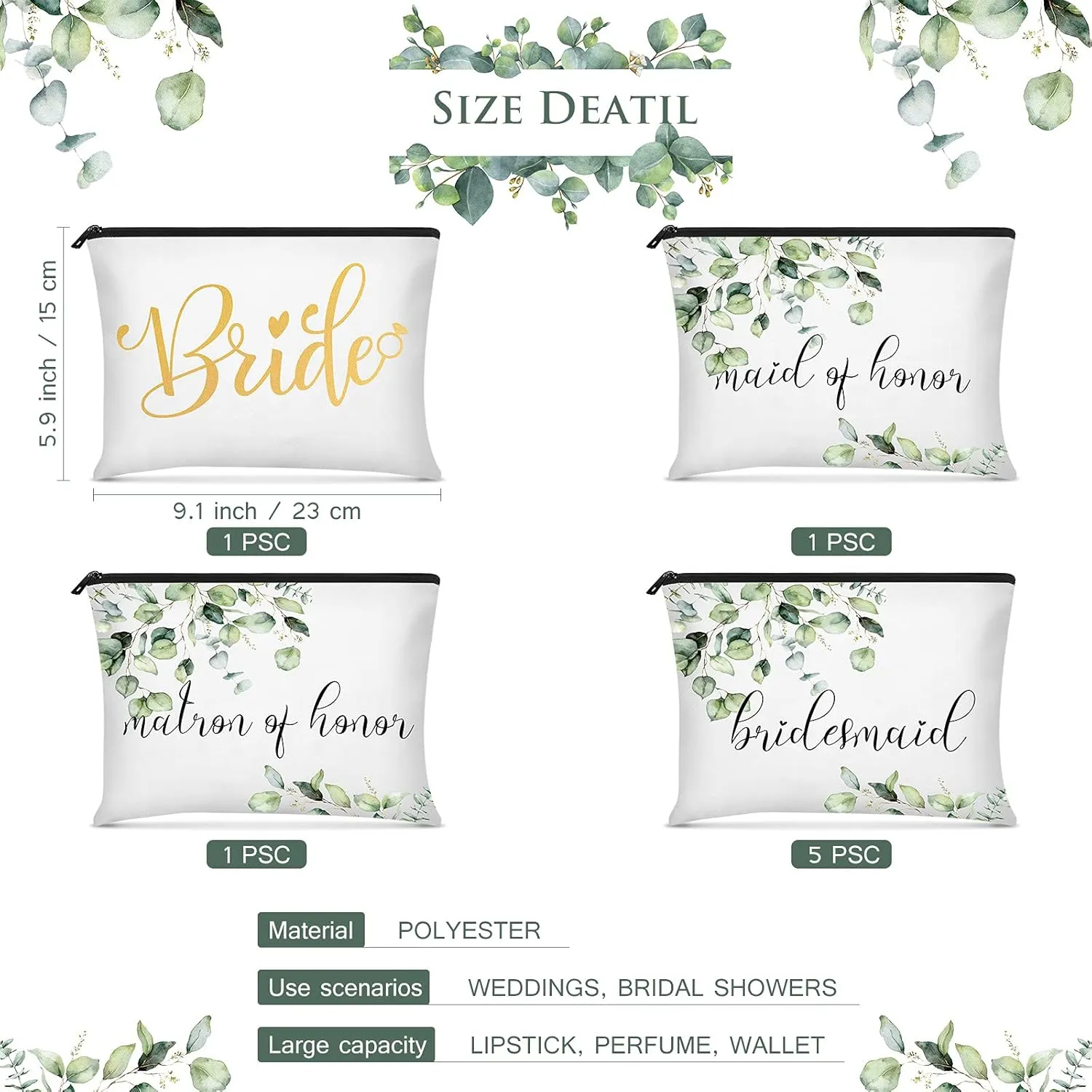8 Pcs Bridesmaid Makeup Bag Matron of Honor Gifts Bridal Bag for Bridal Wedding Party Gift(Fresh Pattern)