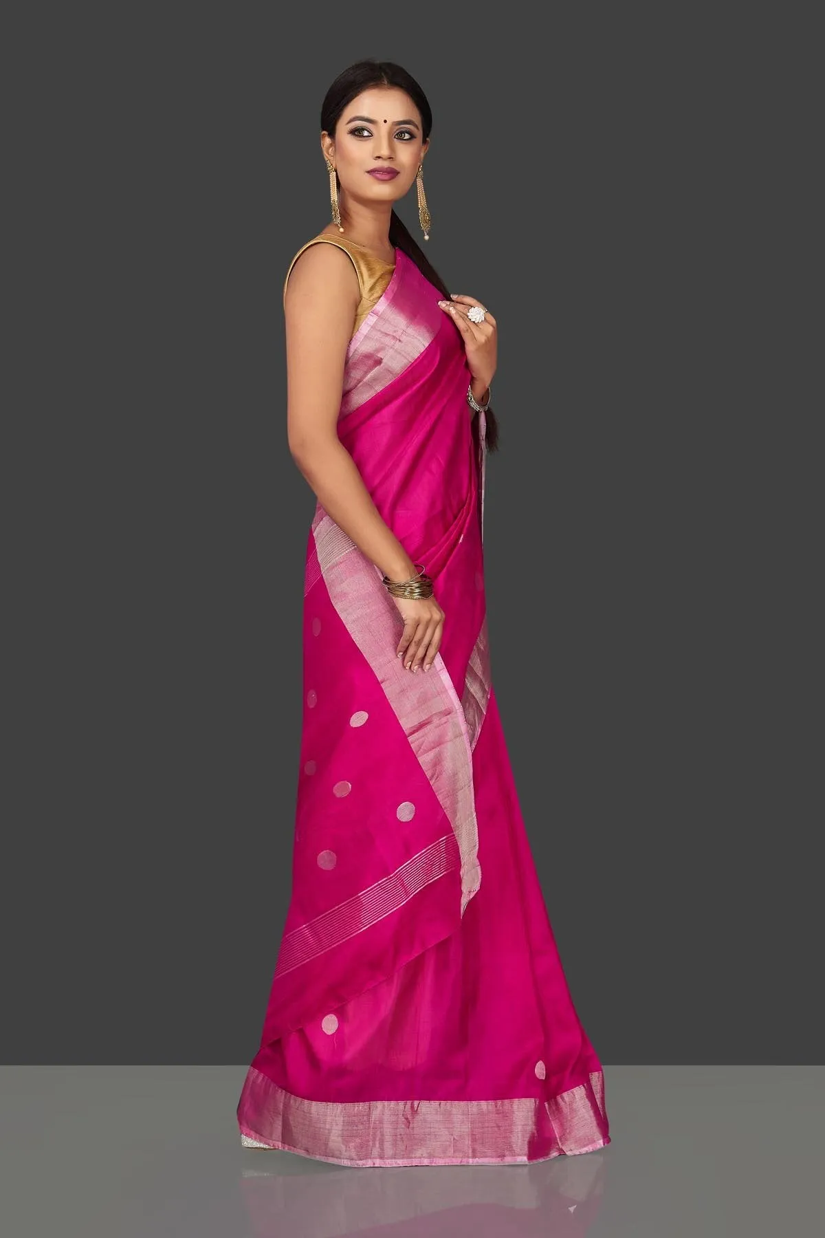 90J790 Pink Uppada Silk Saree with Zari Buta and Border