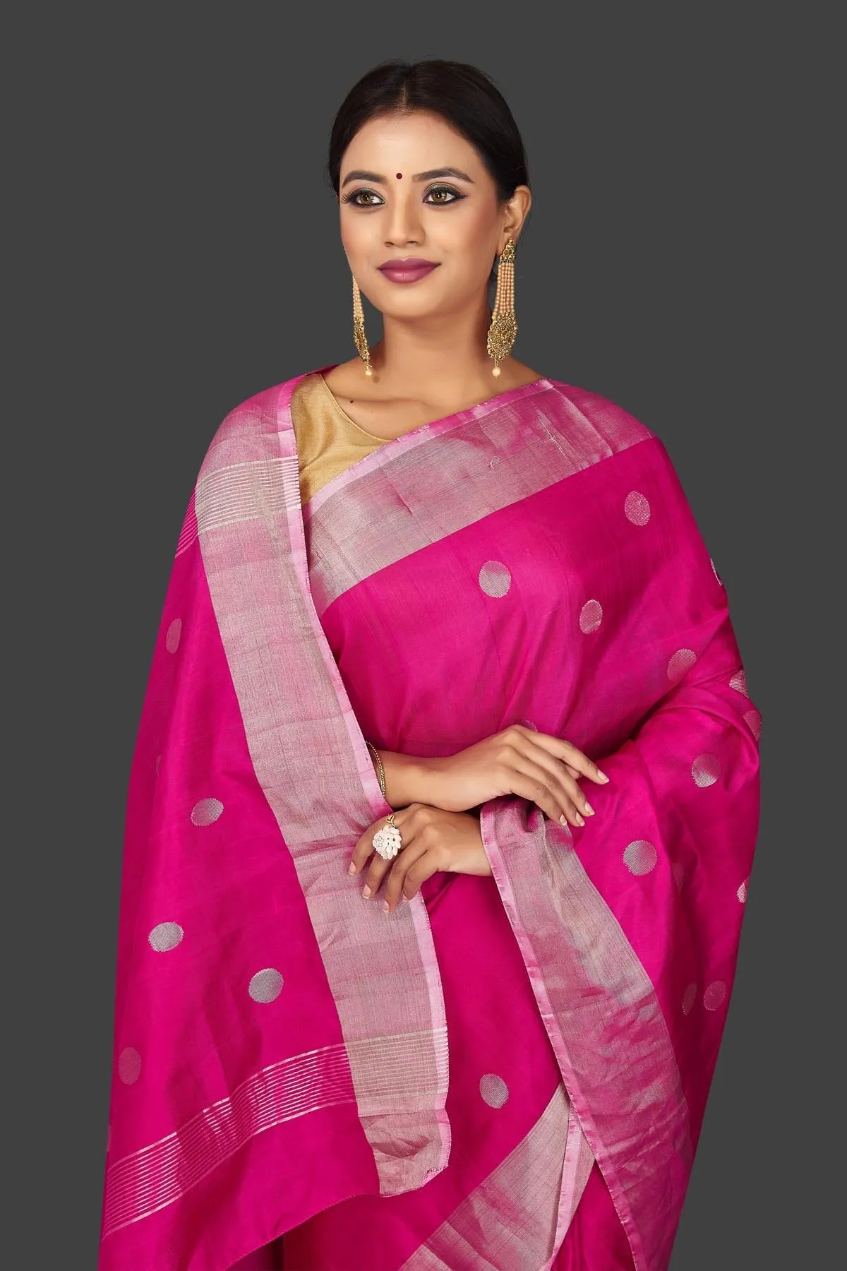 90J790 Pink Uppada Silk Saree with Zari Buta and Border