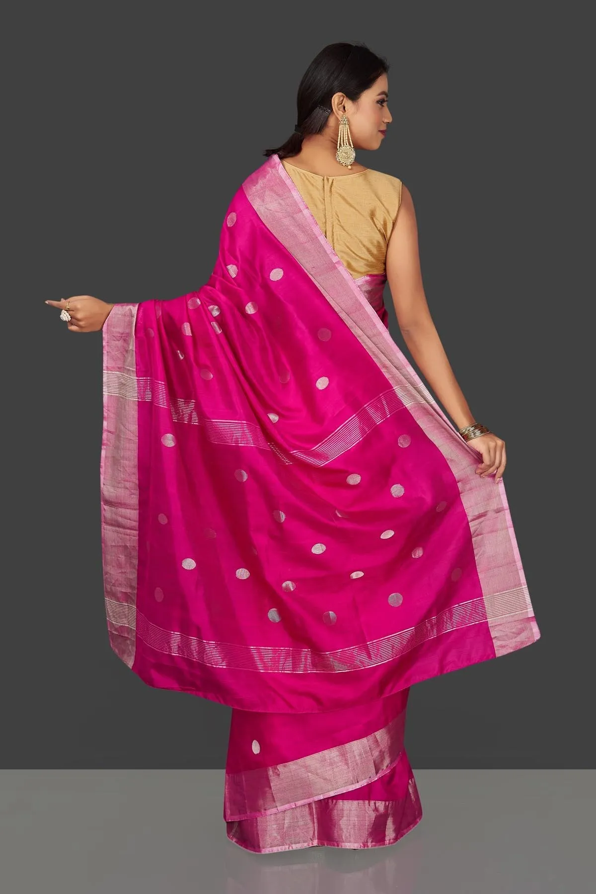 90J790 Pink Uppada Silk Saree with Zari Buta and Border