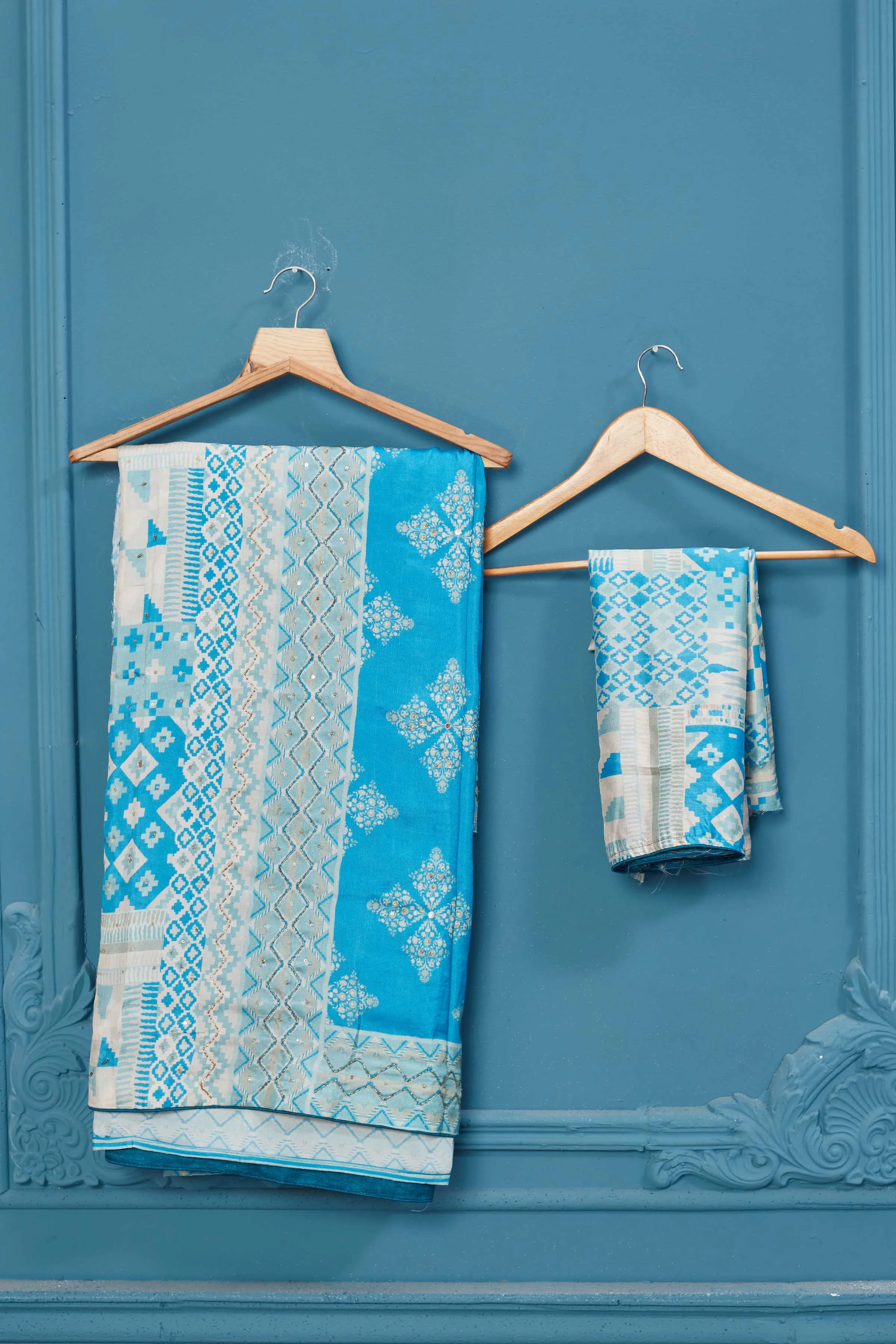 91A099 Sky Blue Embroidered Saree Set