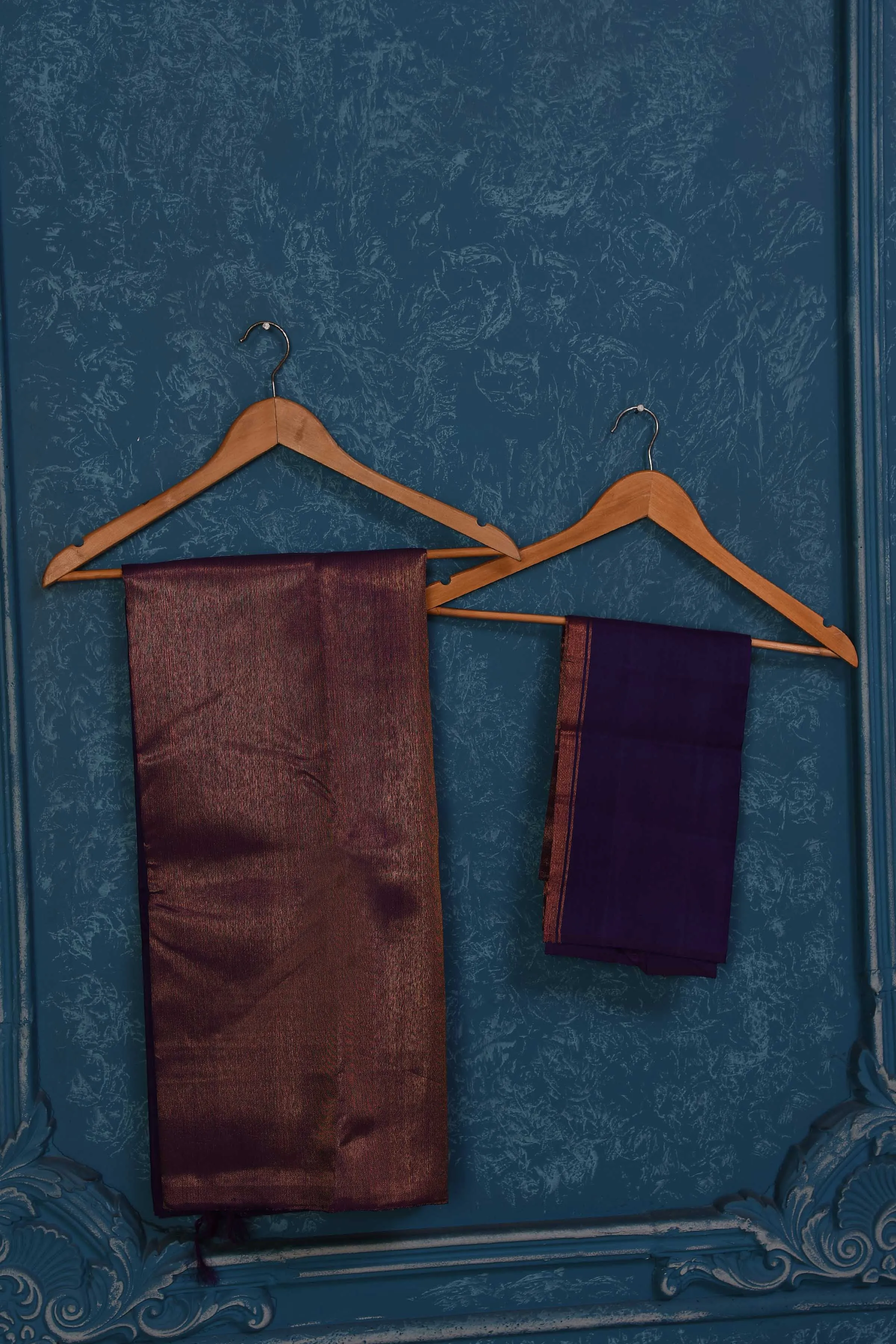 91A133 Purple Kanchipuram Silk Saree with Heavy Zari Border