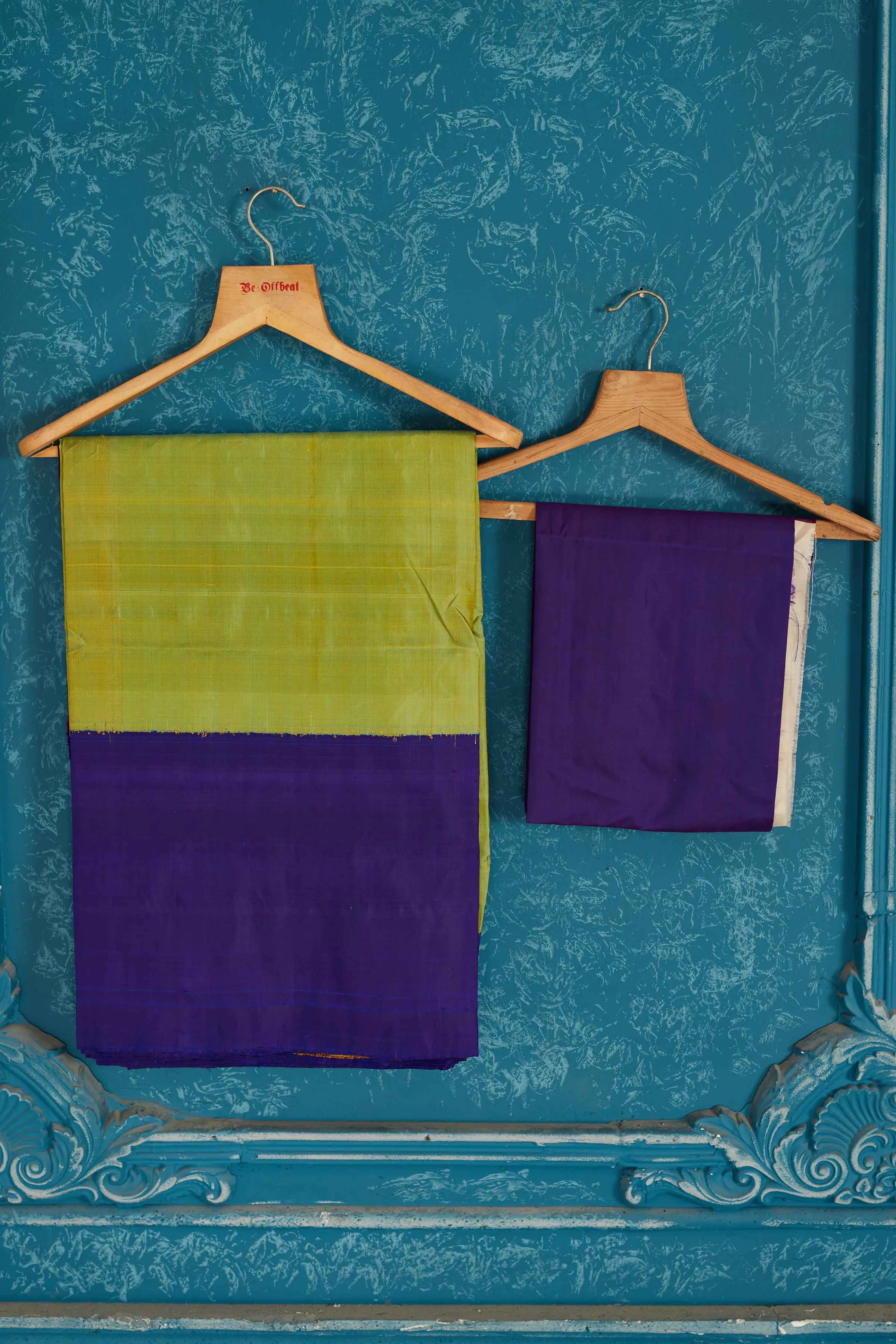 91A468 Pista Green Kanjivaram Saree with Blue Border