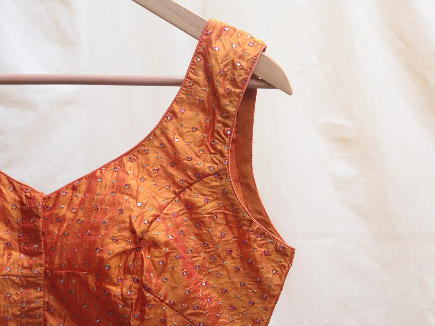 Aerospace orange, Karnataka silk, Hand embroidery blouse