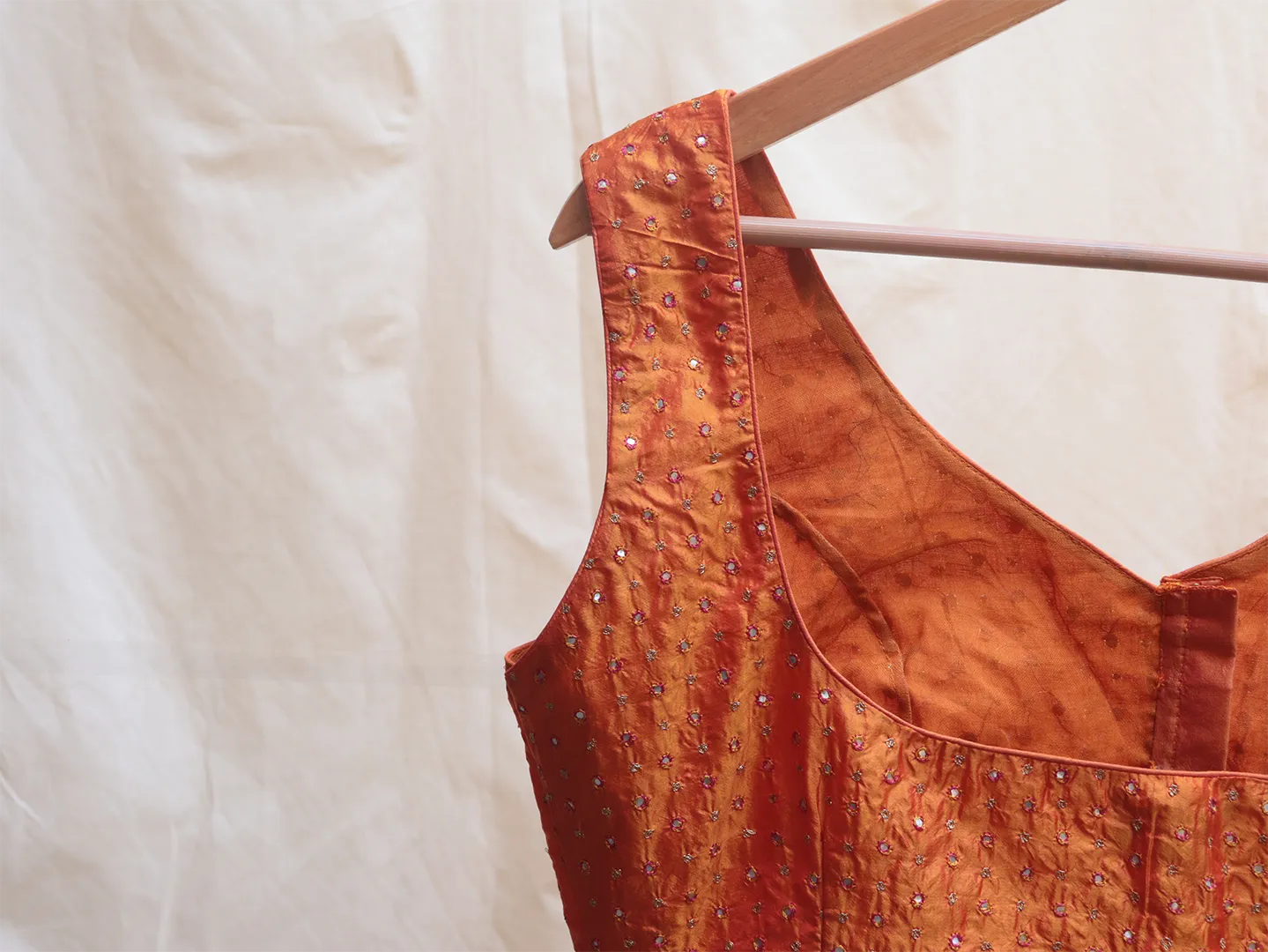 Aerospace orange, Karnataka silk, Hand embroidery blouse