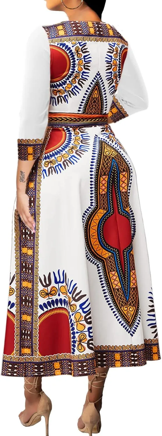 African Long Dresses for Women Elegant Church Dresses Print Maxi Dress High Waist Cocktail Bohemian Vintage Party Outfits