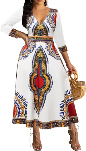 African Long Dresses for Women Elegant Church Dresses Print Maxi Dress High Waist Cocktail Bohemian Vintage Party Outfits
