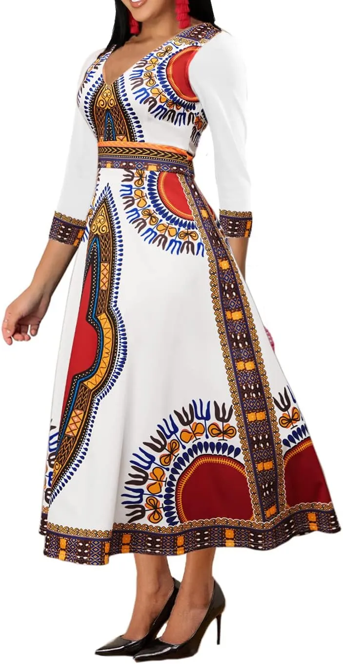 African Long Dresses for Women Elegant Church Dresses Print Maxi Dress High Waist Cocktail Bohemian Vintage Party Outfits