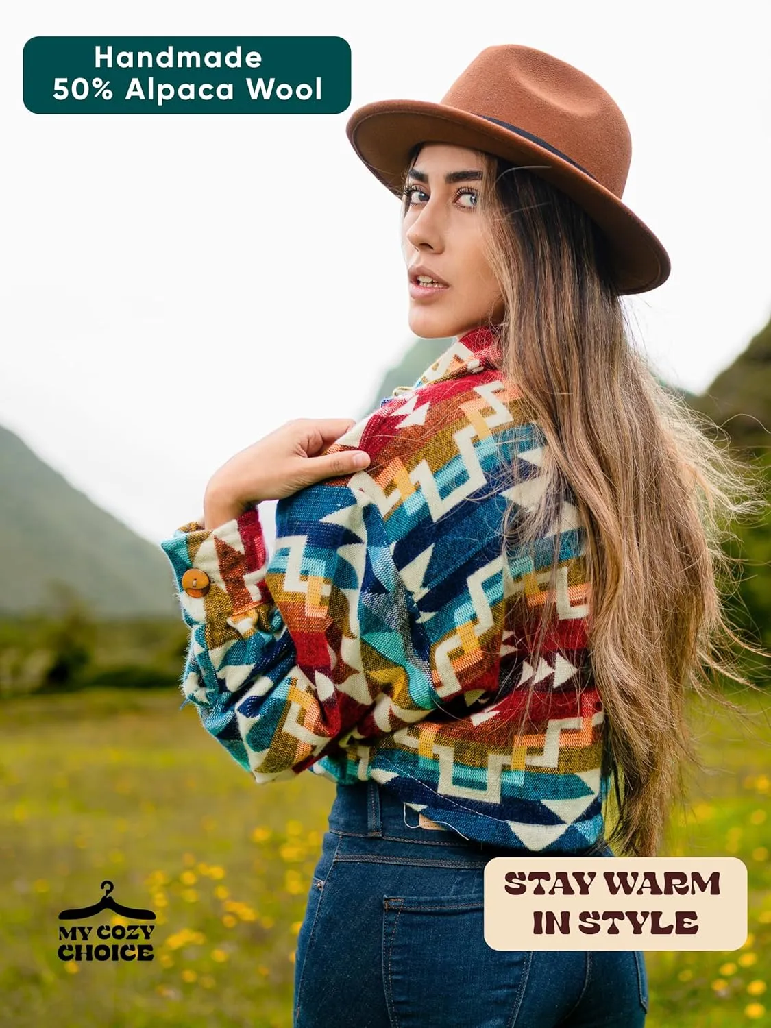 Alpaca Cropped Jacket Women Spring - Cowgirl Outfits for Womens - Alpaca Jackets - Shackets for Women 2025