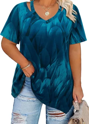 Amrto Women Plus Size Tops Cut Out V Neck 3/4 Sleeve Blouses Dressy Casual Tunic Tops to Wear with Leggings