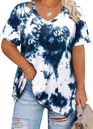Amrto Women Plus Size Tops Cut Out V Neck 3/4 Sleeve Blouses Dressy Casual Tunic Tops to Wear with Leggings
