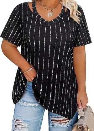Amrto Women Plus Size Tops Cut Out V Neck 3/4 Sleeve Blouses Dressy Casual Tunic Tops to Wear with Leggings