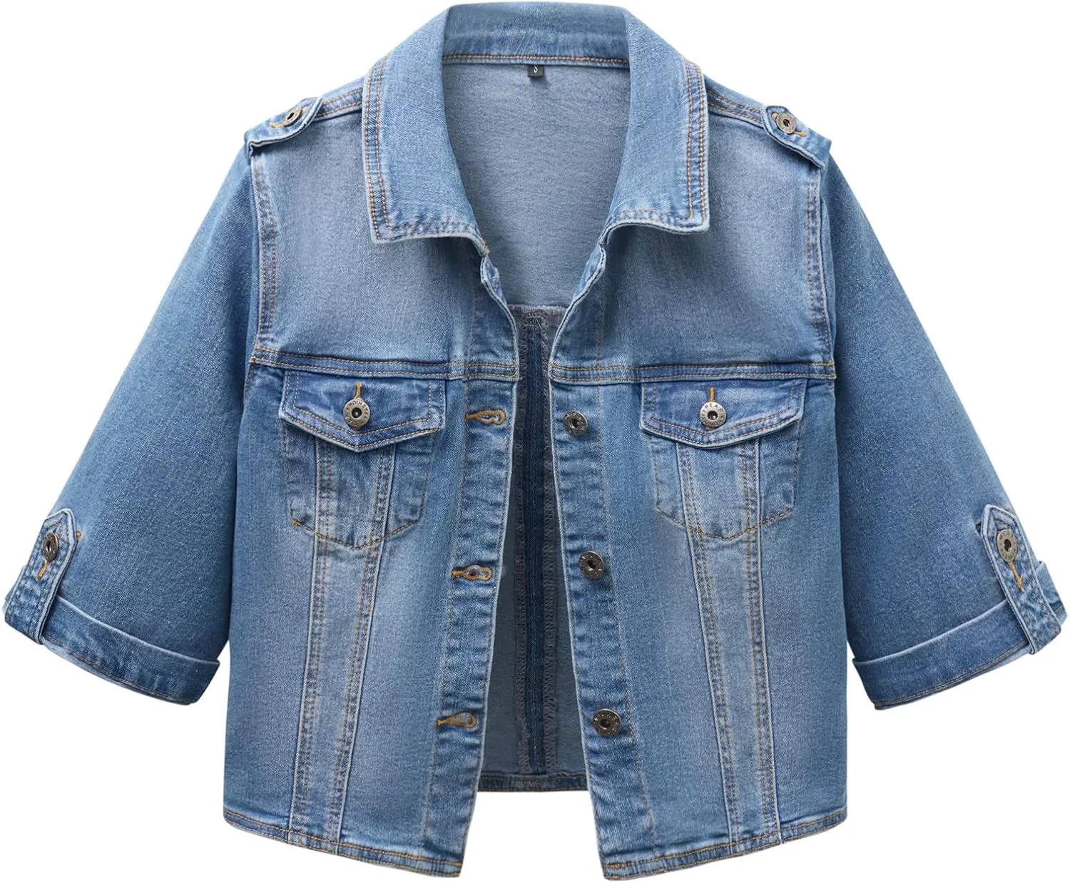 Anienaya Women's Short Sleeve Stretchy Denim Jacket Button Down Summer Cropped Trucker Jean Jackets
