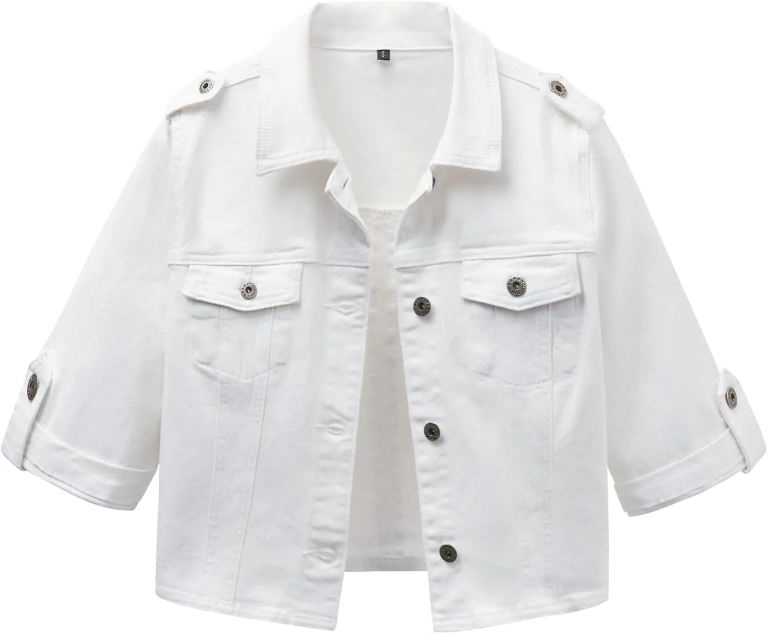 Anienaya Women's Short Sleeve Stretchy Denim Jacket Button Down Summer Cropped Trucker Jean Jackets