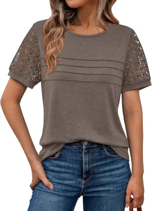 AUTOMET Women's Short Sleeve Shirts Dressy Lace Summer Tops 2025 Spring Trendy Casual T-Shirts Cute Work Outfits Blouses