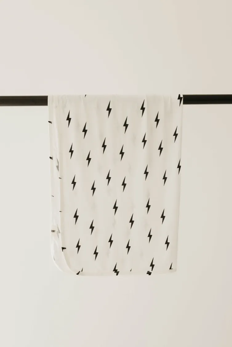 Bamboo Infant Swaddle | White & Black  Lightning Bolt