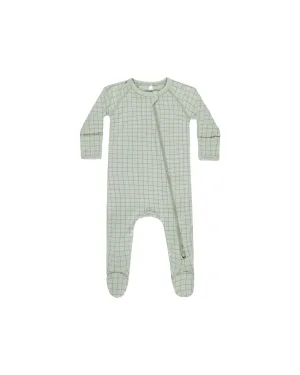 Bamboo Zip Footie, Sage Grid