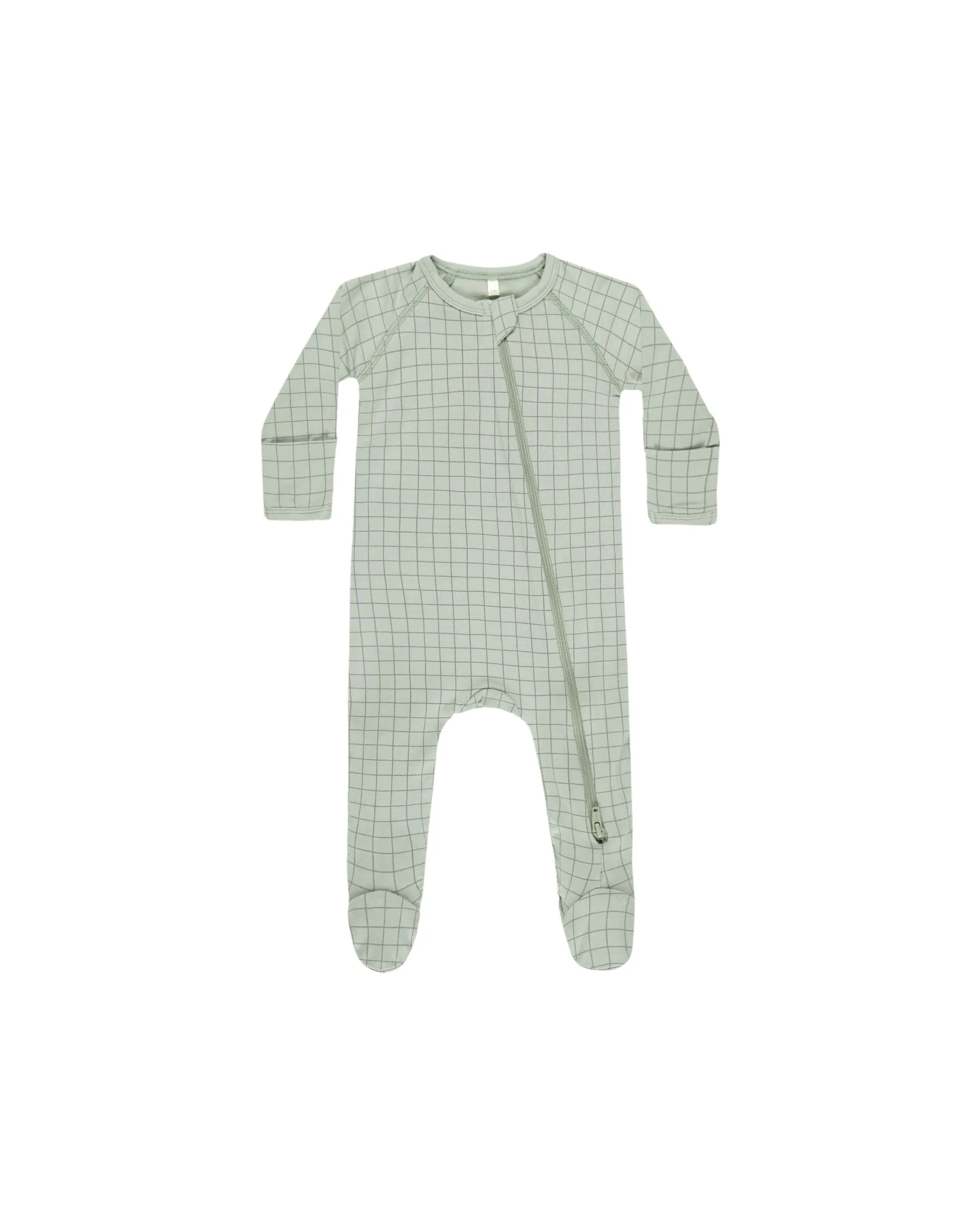 Bamboo Zip Footie, Sage Grid
