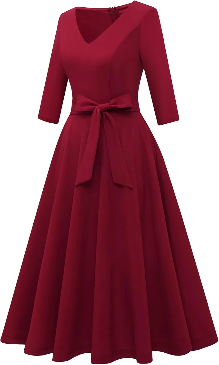 Bbonlinedress Women Casual Vintage Tea Dress Cocktail Prom Midi Church Dresses, V-Neck 3/4 Sleeves Dress