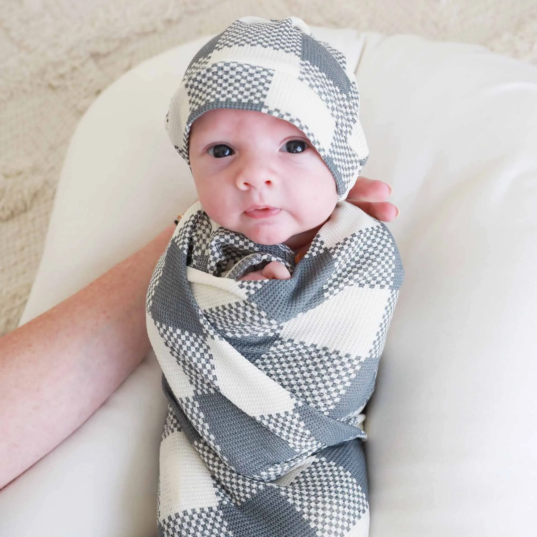 Big Check Waffle Bamboo Oversized Swaddle Blanket | Denim