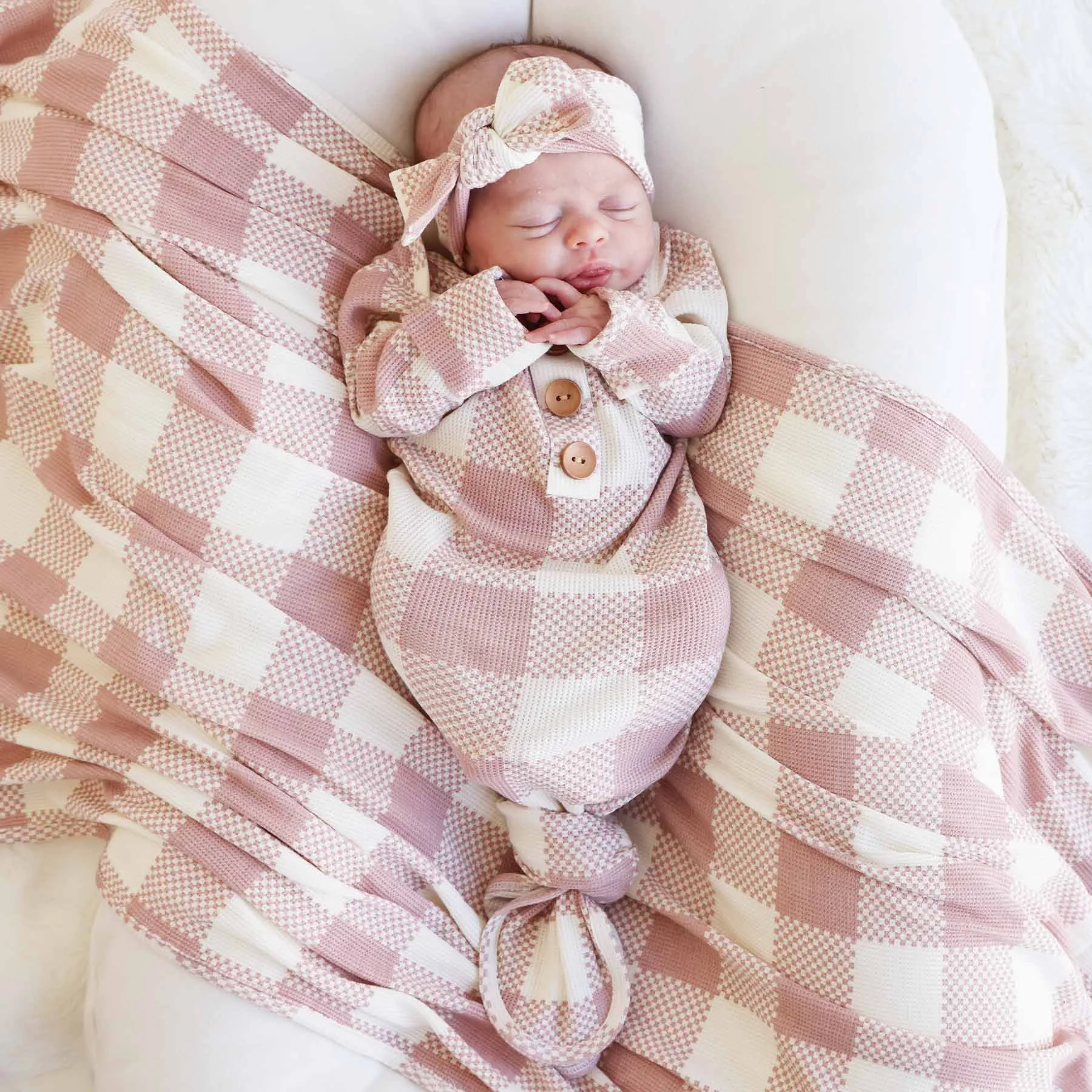 Big Check Waffle Bamboo Oversized Swaddle Blanket | Rosy