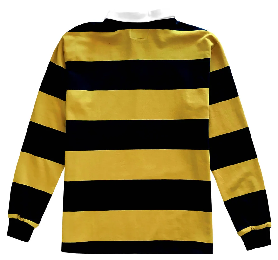 Black and Yellow Comfortable Stretch Striped Mens Rugby Shirt