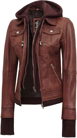 Blingsoul Leather Bomber Jacket Women - Real Lambskin Womens Leather Jackets with Removable Hood