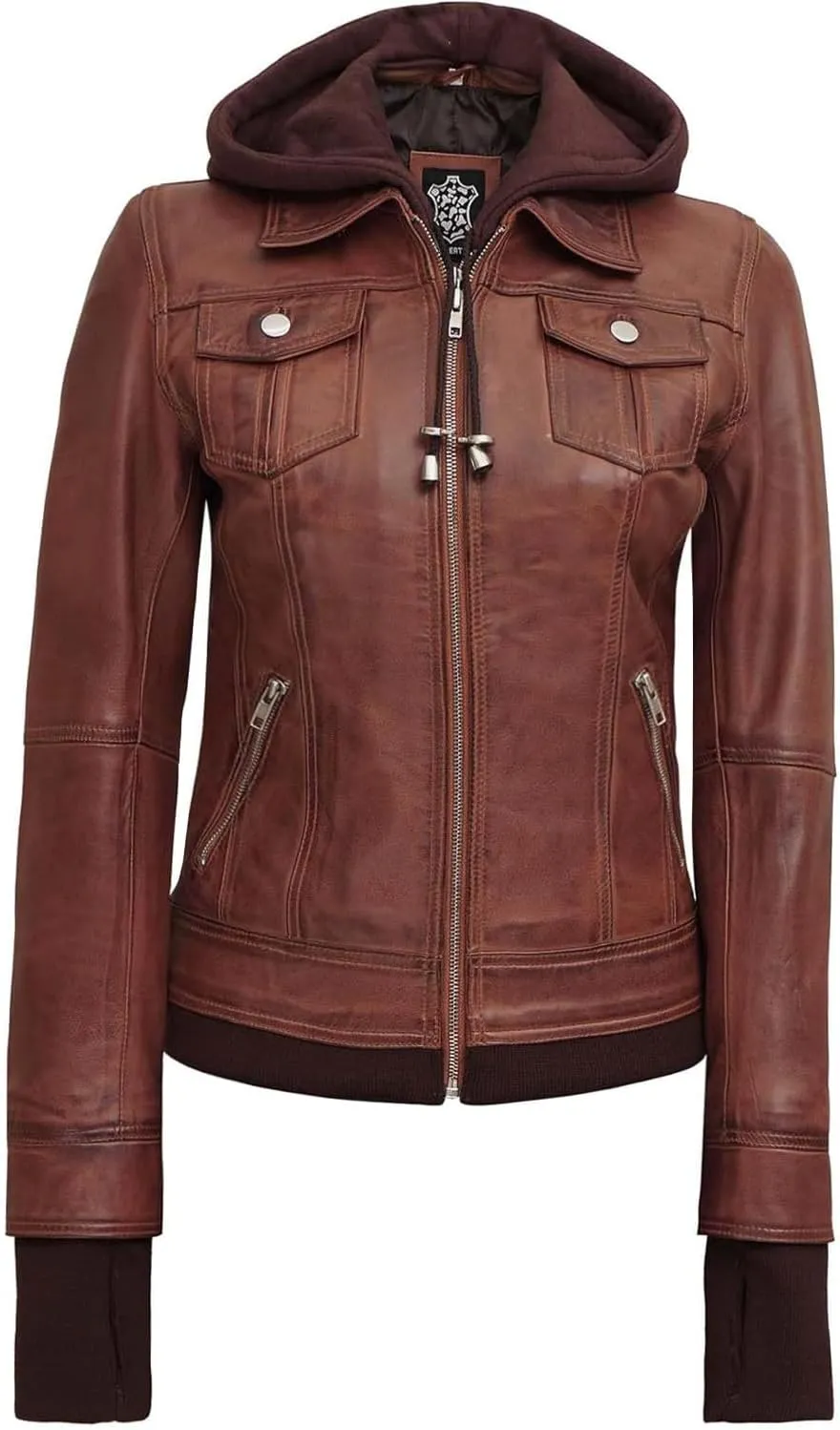 Blingsoul Leather Bomber Jacket Women - Real Lambskin Womens Leather Jackets with Removable Hood