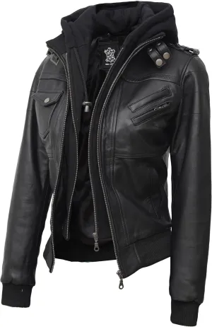 Blingsoul Leather Jacket Women - Real Lambskin Womens Leather Jackets With hood