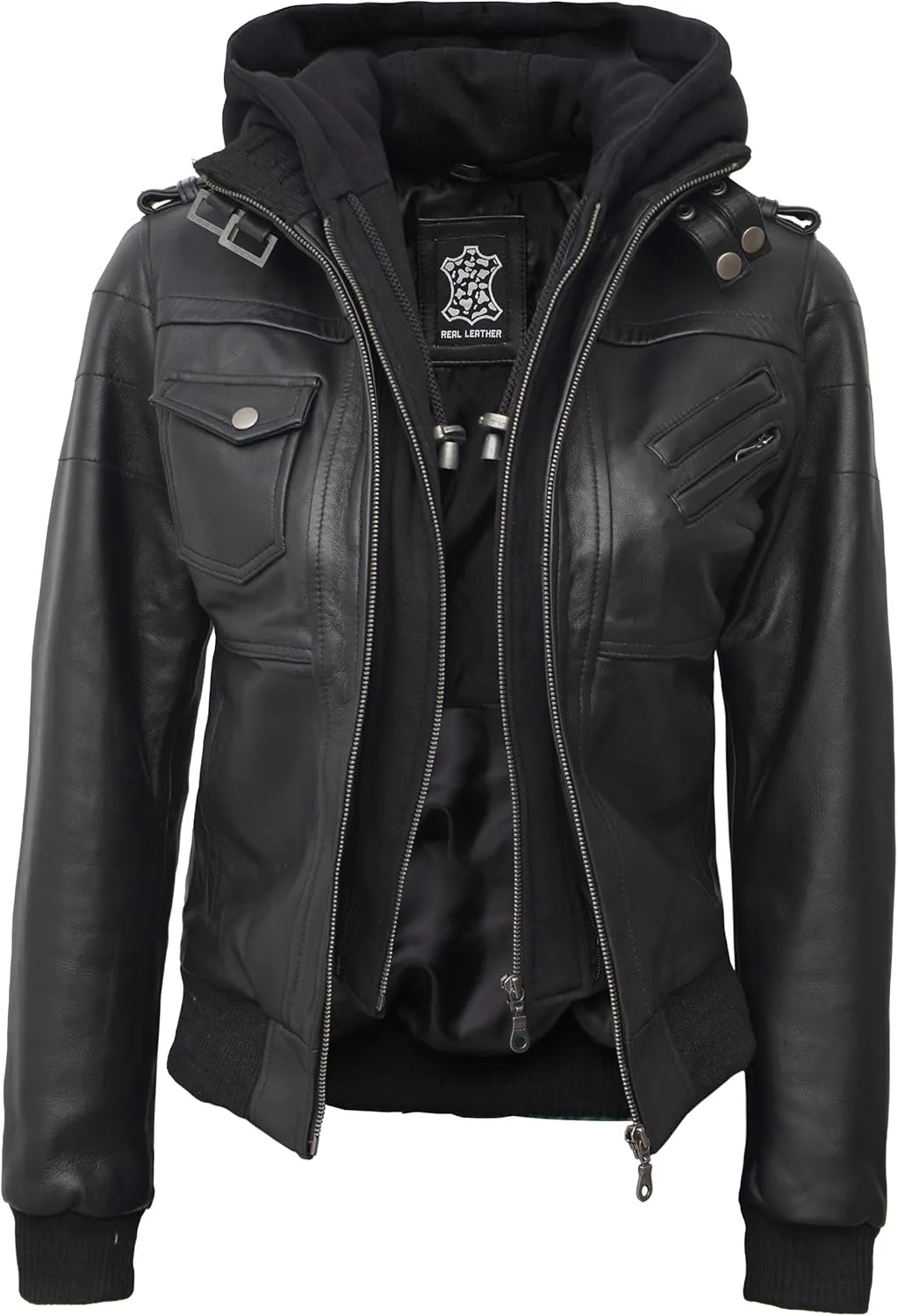 Blingsoul Leather Jacket Women - Real Lambskin Womens Leather Jackets With hood