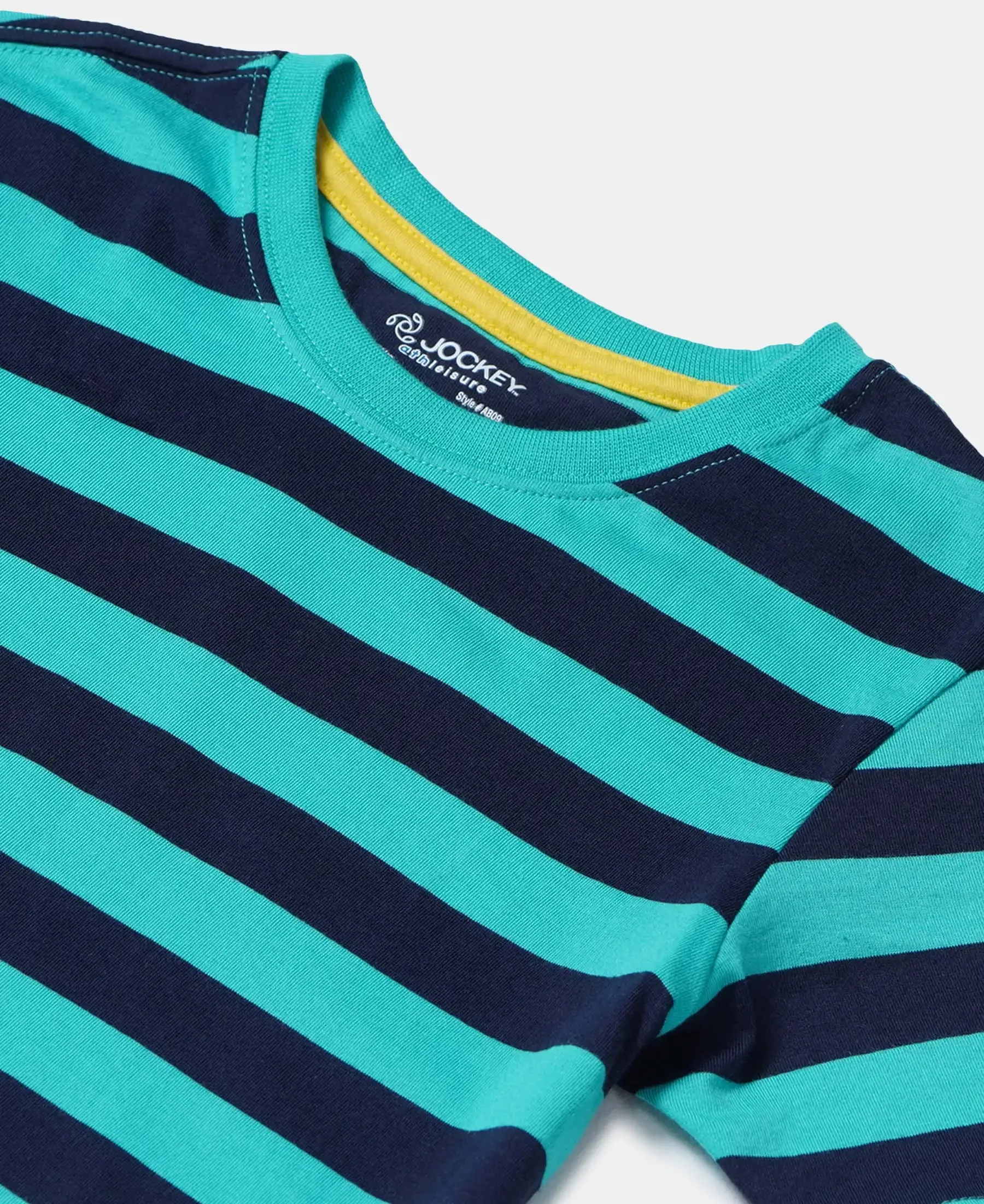 Boy's Super Combed Cotton Striped Half Sleeve T-Shirt - Waterfall & Navy