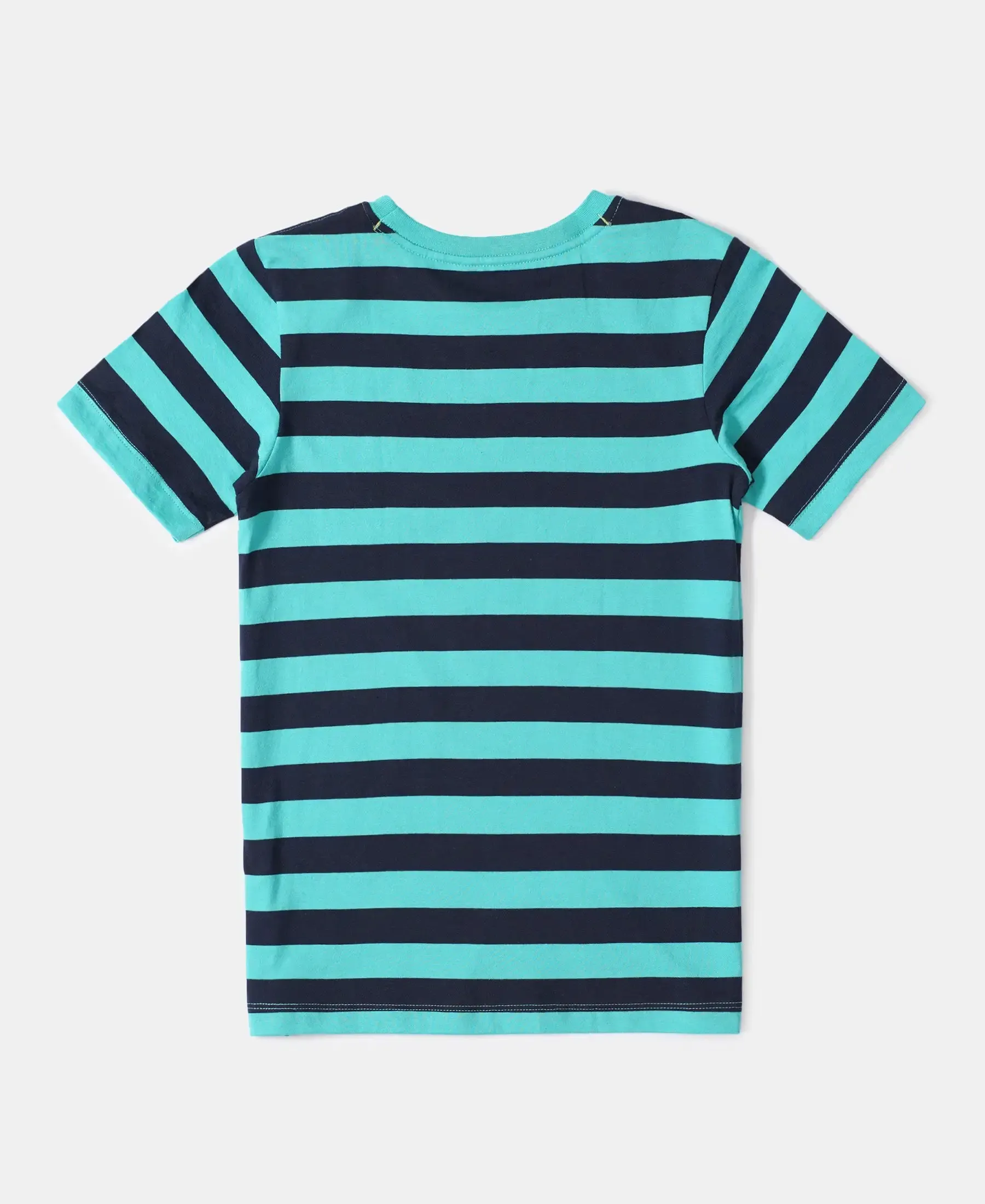 Boy's Super Combed Cotton Striped Half Sleeve T-Shirt - Waterfall & Navy