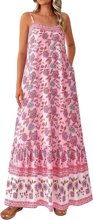 BTFBM Casual Women Summer Maxi Dresses 2025 Loose Sleeveless Sundress Spaghetti Strap Boho Long Dress Vacation