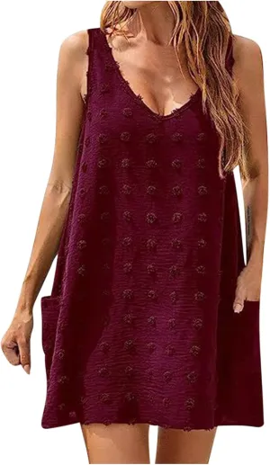 Casual Sundress for Women Summer Beach Sleeveless Dress Oversized Plus Size Dresses Stretch Elastic Outfits