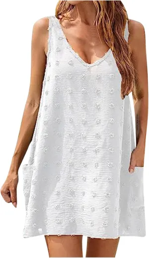 Casual Sundress for Women Summer Beach Sleeveless Dress Oversized Plus Size Dresses Stretch Elastic Outfits