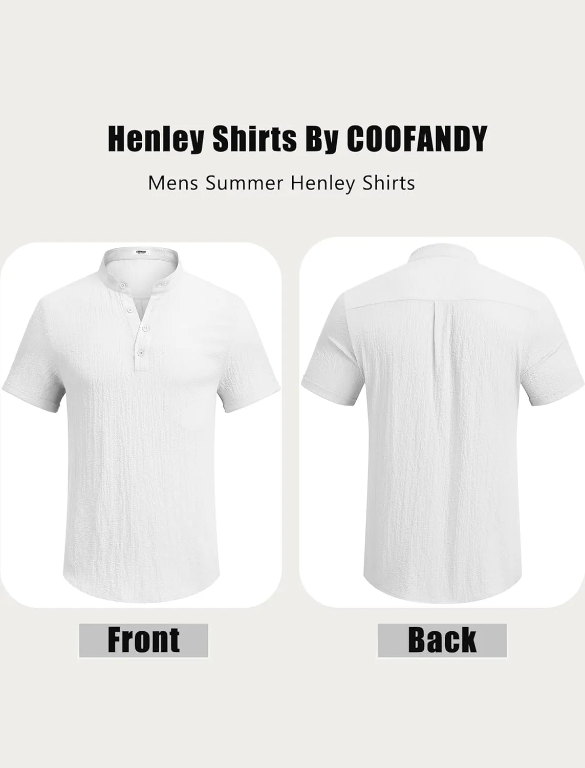 COOFANDY Men's Casual Henley Tee Shirt Band Collar Short Sleeve Summer Beach Hippie T Shirts